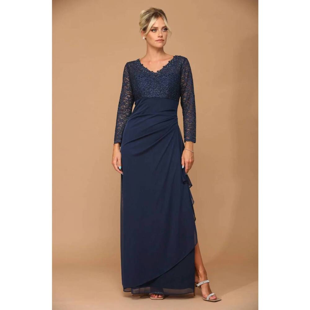 NEW EVA USA v-neck long lace gown mother of the groom dress in navy